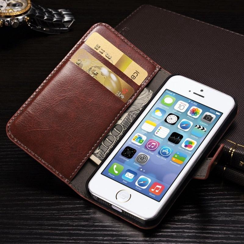 For iPhone X Case Cover for iPhone 8 7 6 6S Plus 5 5S 5SE Luxury PU Leather Flip Wallet Phone Cases Black Simple Card Holder With Magnetic Button Flip Leather Cover