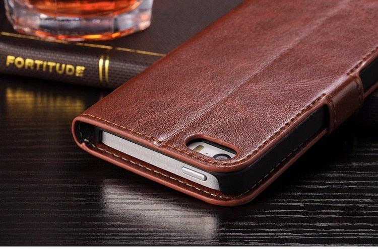 For iPhone X Case Cover for iPhone 8 7 6 6S Plus 5 5S 5SE Luxury PU Leather Flip Wallet Phone Cases Black Simple Card Holder With Magnetic Button Flip Leather Cover