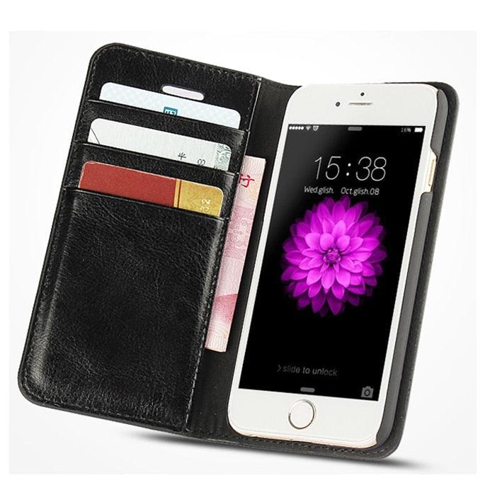 For iPhone X Case Cover for iPhone 8 7 6 6S Plus 5 5S 5SE Luxury PU Leather Flip Wallet Phone Cases Black Simple Card Holder With Magnetic Button Flip Leather Cover