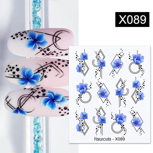 French Line Nail Water Decal Flower Marble Leaf Girl Stickers on Nails Water Ink Transfer Slider Nail Stickers Decor Kids Nails Art Decoration Nail Strips Shiny French Tip Guides Stickers French Nail Stickers Form Fringe Guides