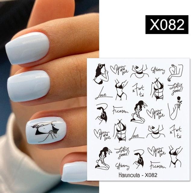 French Line Nail Water Decal Flower Marble Leaf Girl Stickers on Nails Water Ink Transfer Slider Nail Stickers Decor Kids Nails Art Decoration Nail Strips Shiny French Tip Guides Stickers French Nail Stickers Form Fringe Guides