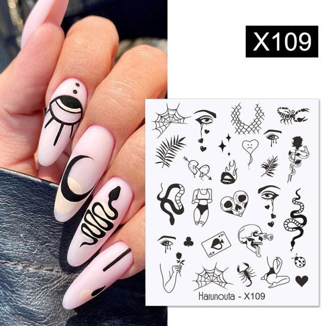 French Line Nail Water Decal Flower Marble Leaf Girl Stickers on Nails Water Ink Transfer Slider Nail Stickers Decor Kids Nails Art Decoration Nail Strips Shiny French Tip Guides Stickers French Nail Stickers Form Fringe Guides