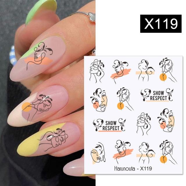 French Line Nail Water Decal Flower Marble Leaf Girl Stickers on Nails Water Ink Transfer Slider Nail Stickers Decor Kids Nails Art Decoration Nail Strips Shiny French Tip Guides Stickers French Nail Stickers Form Fringe Guides