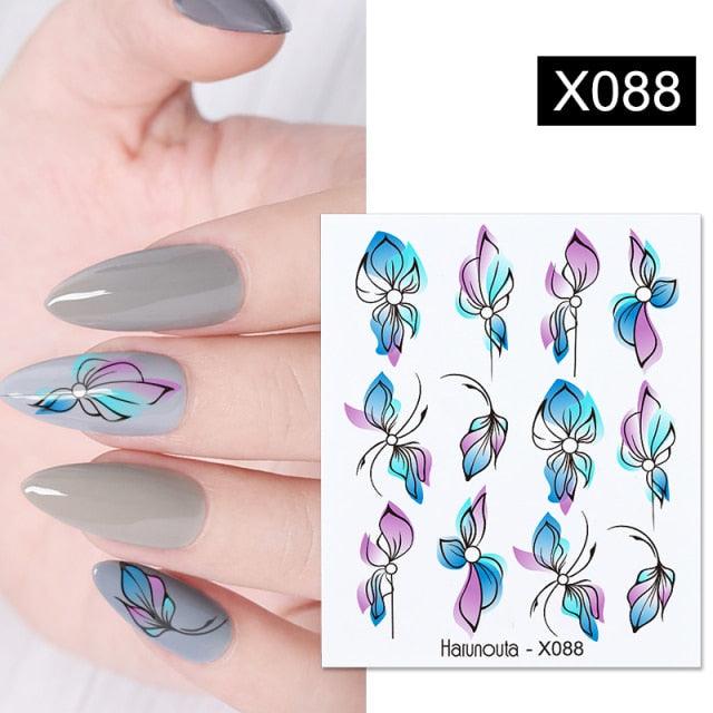 French Line Nail Water Decal Flower Marble Leaf Girl Stickers on Nails Water Ink Transfer Slider Nail Stickers Decor Kids Nails Art Decoration Nail Strips Shiny French Tip Guides Stickers French Nail Stickers Form Fringe Guides