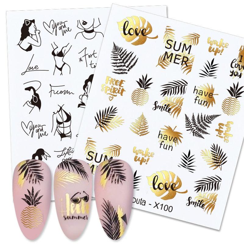 French Line Nail Water Decal Flower Marble Leaf Girl Stickers on Nails Water Ink Transfer Slider Nail Stickers Decor Kids Nails Art Decoration Nail Strips Shiny French Tip Guides Stickers French Nail Stickers Form Fringe Guides