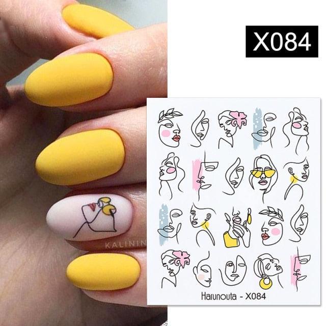 French Line Nail Water Decal Flower Marble Leaf Girl Stickers on Nails Water Ink Transfer Slider Nail Stickers Decor Kids Nails Art Decoration Nail Strips Shiny French Tip Guides Stickers French Nail Stickers Form Fringe Guides