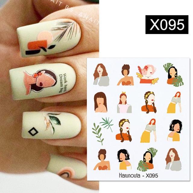 French Line Nail Water Decal Flower Marble Leaf Girl Stickers on Nails Water Ink Transfer Slider Nail Stickers Decor Kids Nails Art Decoration Nail Strips Shiny French Tip Guides Stickers French Nail Stickers Form Fringe Guides