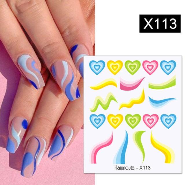 French Line Nail Water Decal Flower Marble Leaf Girl Stickers on Nails Water Ink Transfer Slider Nail Stickers Decor Kids Nails Art Decoration Nail Strips Shiny French Tip Guides Stickers French Nail Stickers Form Fringe Guides