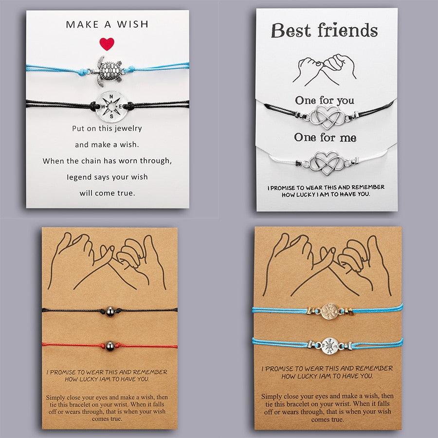 Friendship Bracelets Turtle Compass Beads Infinite 8 Heart Couple Bracelets Handmade Natural Healing Gemstone Bracelet With Wish Cards Adjustable Braided Beaded Bracelet Anklet Jewelry Set 17-30cm