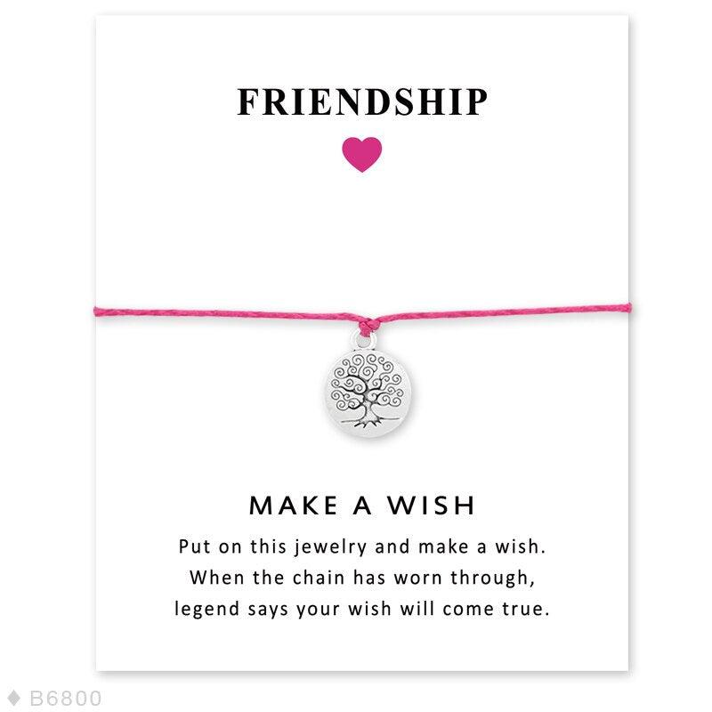 Friendship Jewelry Card Make A Wish Silver Tree Of Life Charm Bracelets Promise Distance Matching Bracelet Adjustable Handmade Tree Of Life Bracelet Friendship Bracelet Thank You Jewelry With Message Card