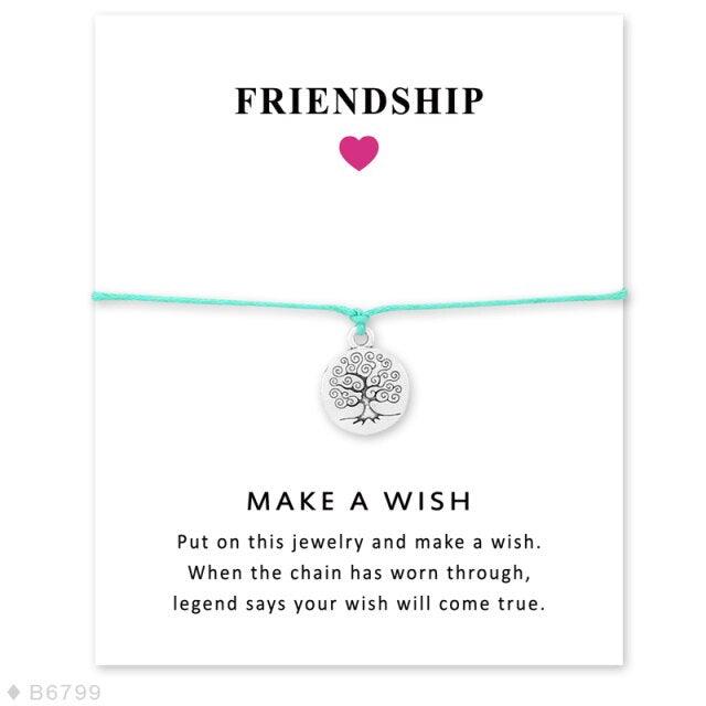 Friendship Jewelry Card Make A Wish Silver Tree Of Life Charm Bracelets Promise Distance Matching Bracelet Adjustable Handmade Tree Of Life Bracelet Friendship Bracelet Thank You Jewelry With Message Card