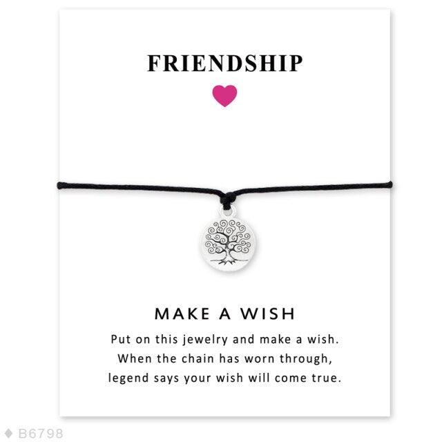 Friendship Jewelry Card Make A Wish Silver Tree Of Life Charm Bracelets Promise Distance Matching Bracelet Adjustable Handmade Tree Of Life Bracelet Friendship Bracelet Thank You Jewelry With Message Card