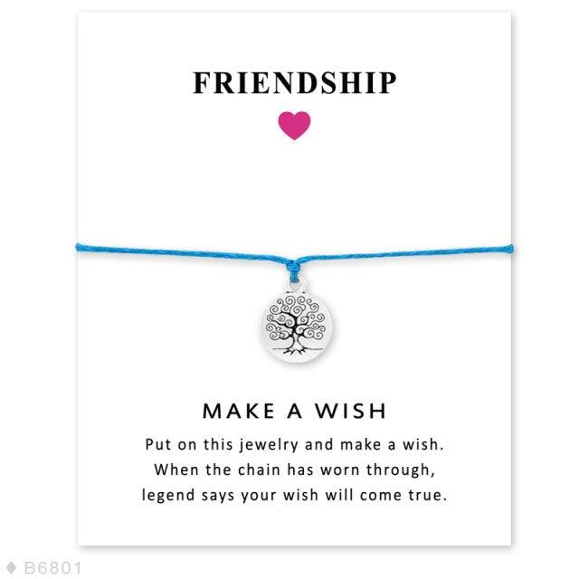 Friendship Jewelry Card Make A Wish Silver Tree Of Life Charm Bracelets Promise Distance Matching Bracelet Adjustable Handmade Tree Of Life Bracelet Friendship Bracelet Thank You Jewelry With Message Card