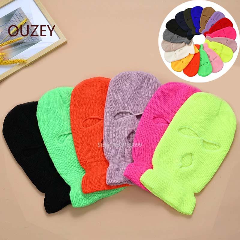 Full Face Cover Mask Three 3 Hole Balaclava Knit Hat Army Tactical CS Winter Ski Cycling Mask Beanie Hat Scarf Warm Face Masks Knit Hat Full Face Cover Balaclava Hats Funny Party Embroidery Beanies Caps Hole Knitted Full Face Cover