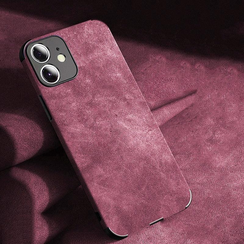 Full Leather Case For iPhone Leather Super Slim Leather Wrapped Phone Case For iPhone 13 11 12 Pro Max Mini X XR XS Max Elegant Purple Soft  Silicone Shockproof Cover