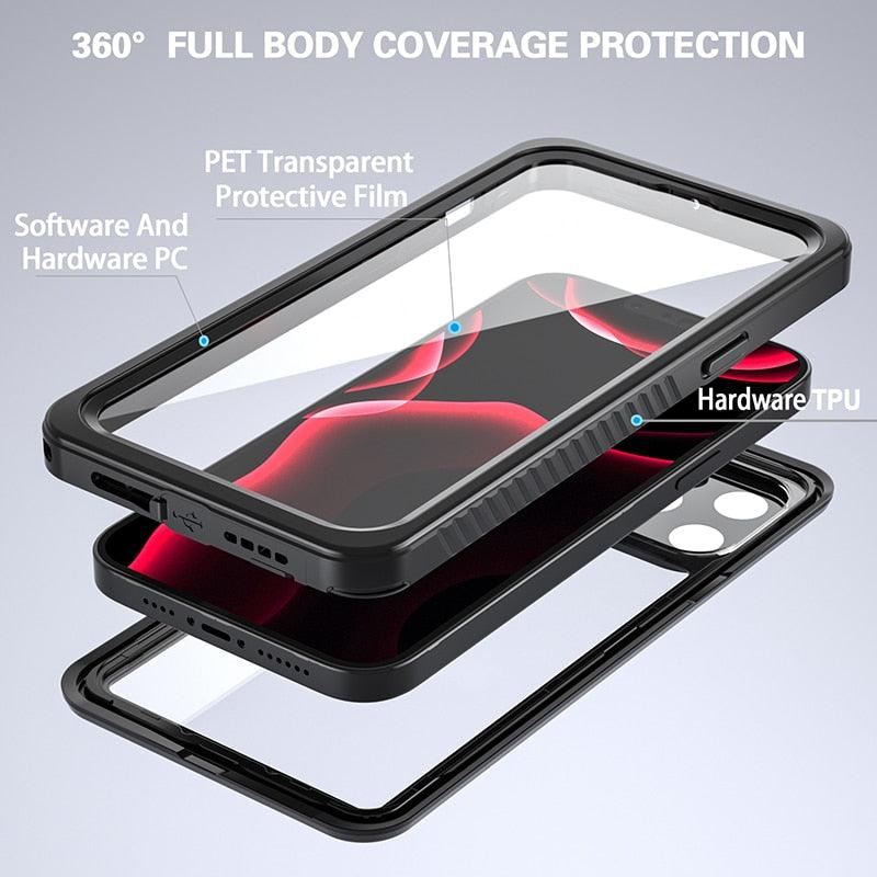 Full Sealed Underwater Case For iPhone 14 13 12 Pro Max Mini 11 XS Max XR 6 7 8 Plus 5 Waterproof Diving Swim Cover Waterproof Case for iPhone Slim Fit Snow Resistant Case Strong Phone Case & Screen Protector