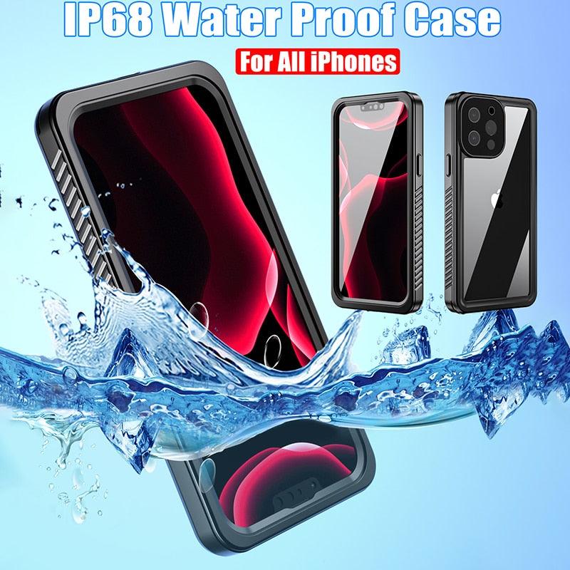 Full Sealed Underwater Case For iPhone 14 13 12 Pro Max Mini 11 XS Max XR 6 7 8 Plus 5 Waterproof Diving Swim Cover Waterproof Case for iPhone Slim Fit Snow Resistant Case Strong Phone Case & Screen Protector