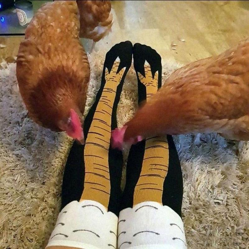 Funny Chicken Long Socks Fashion Cotton Funny 3D Unisex Over Knee High Socks Halloween Christmas Cartoon Gift Socks Fun Thigh Highs Chicken Legs Socks For Men And Women