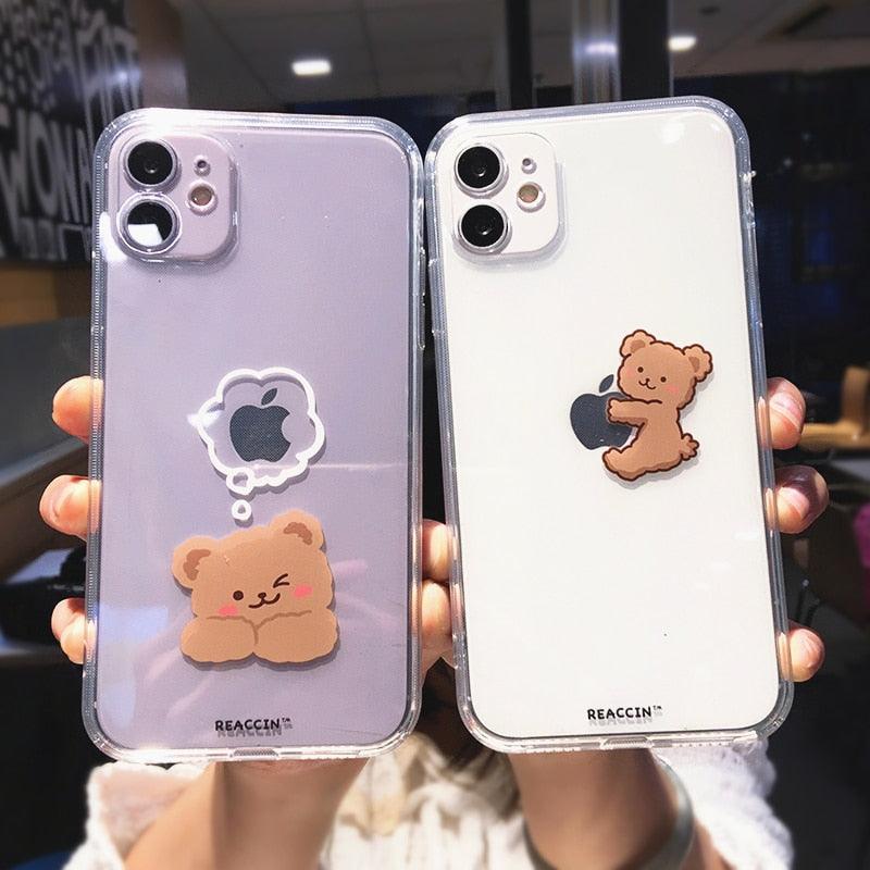 Funny Cute Bear Clear Phone Case For iPhone 14 Pro Max 13 12 11 X XS XR 7 8 Plus Animal Couple Transparent Soft Clear Case Shockproof Bear Phone Case for Women Girls