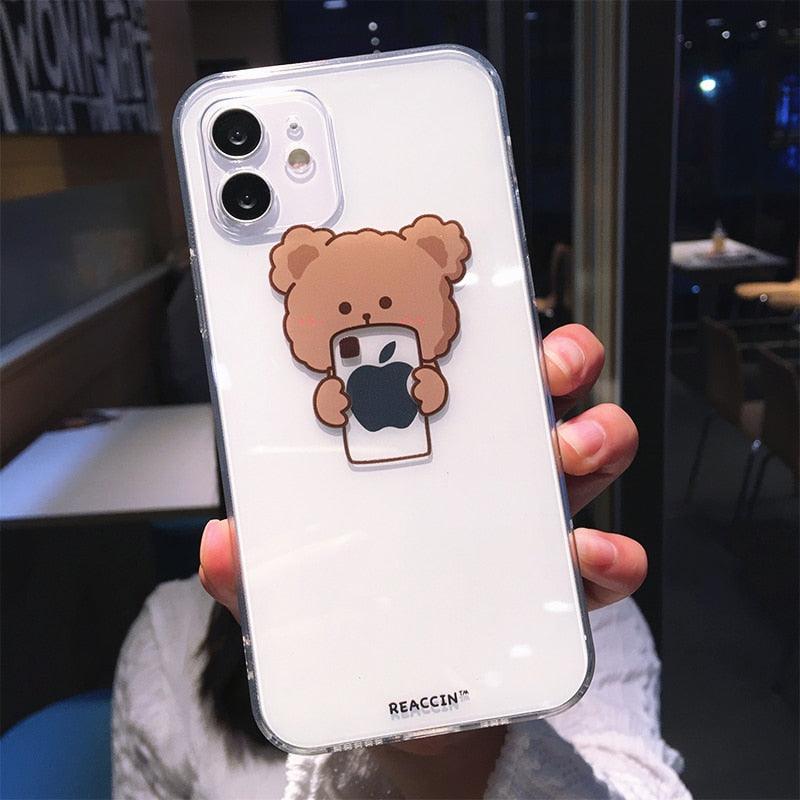 Funny Cute Bear Clear Phone Case For iPhone 14 Pro Max 13 12 11 X XS XR 7 8 Plus Animal Couple Transparent Soft Clear Case Shockproof Bear Phone Case for Women Girls