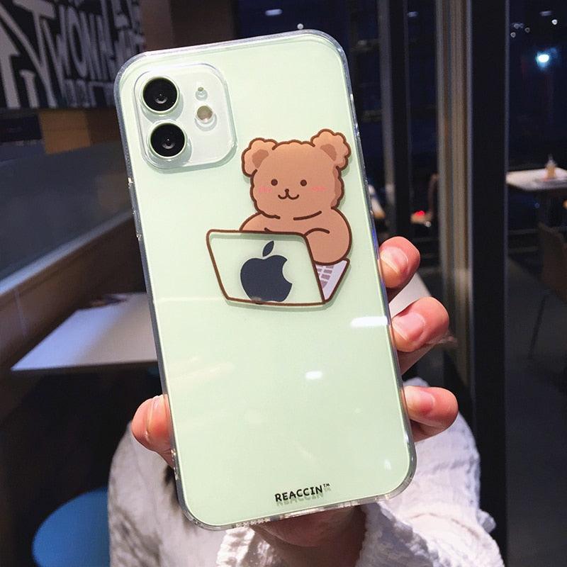 Funny Cute Bear Clear Phone Case For iPhone 14 Pro Max 13 12 11 X XS XR 7 8 Plus Animal Couple Transparent Soft Clear Case Shockproof Bear Phone Case for Women Girls