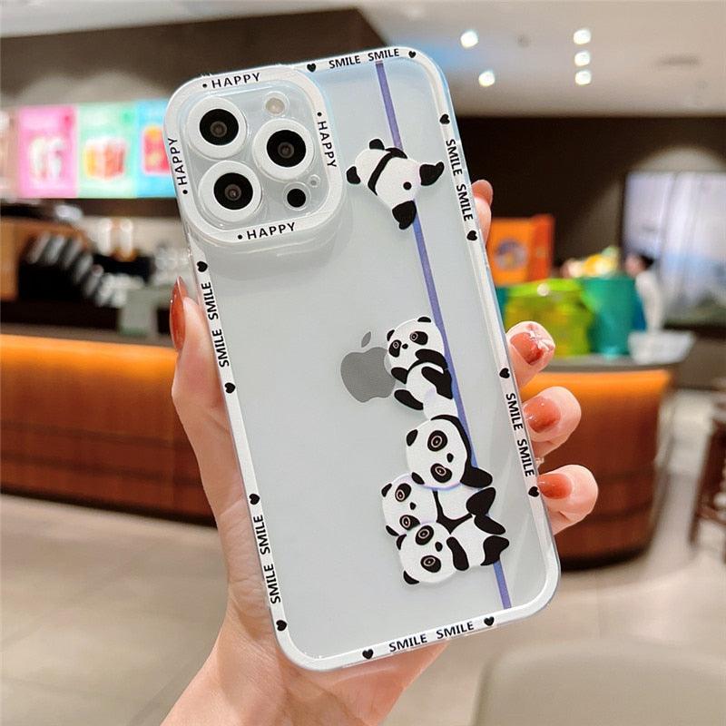 Funny Cute Panda Clear Phone Case For iPhone 14 13 Pro Max 12 11 X XS XR 7 8Plus SE Animal Couple Transparent Soft Panda Pattern Phone Case Stylish Shockproof Protective Cover for Man Women