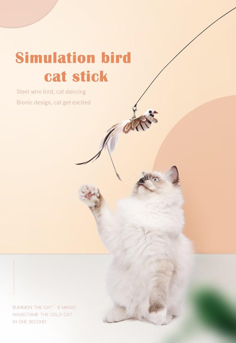 Funny Feather Bird with Bell Cat Stick Toy for Kitten Playing Teaser Wand Toy Cat Supplies Interactive Wiggle Moving Cat Kicker Toy with Plush Interactive Cat Toys Fun Toy For Cat Exercise