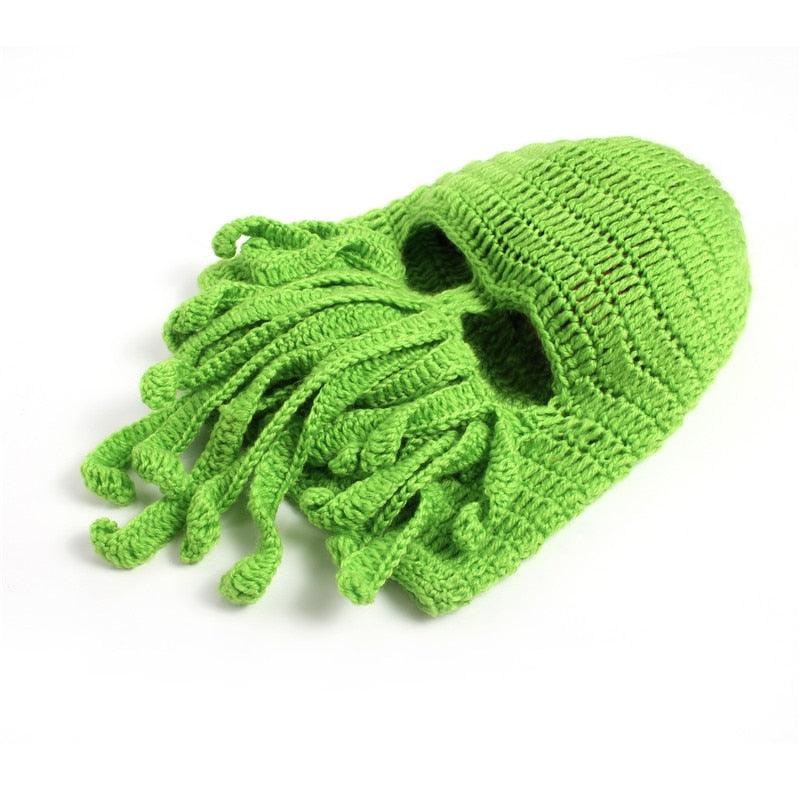 Funny Party Octopus Beard Hat Unisex Animal Cthulhu Crocheted Tentacle Knit Wind Mask Ski Cap Halloween Hats Bear Boys Octopus Beanie Hat For Men Winter Warm Skiing Biking Costume Squid Mask Foldaway Beard Octopus Pirate Hats Bearded Caps