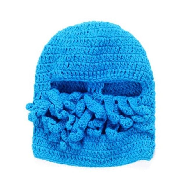 Funny Party Octopus Beard Hat Unisex Animal Cthulhu Crocheted Tentacle Knit Wind Mask Ski Cap Halloween Hats Bear Boys Octopus Beanie Hat For Men Winter Warm Skiing Biking Costume Squid Mask Foldaway Beard Octopus Pirate Hats Bearded Caps