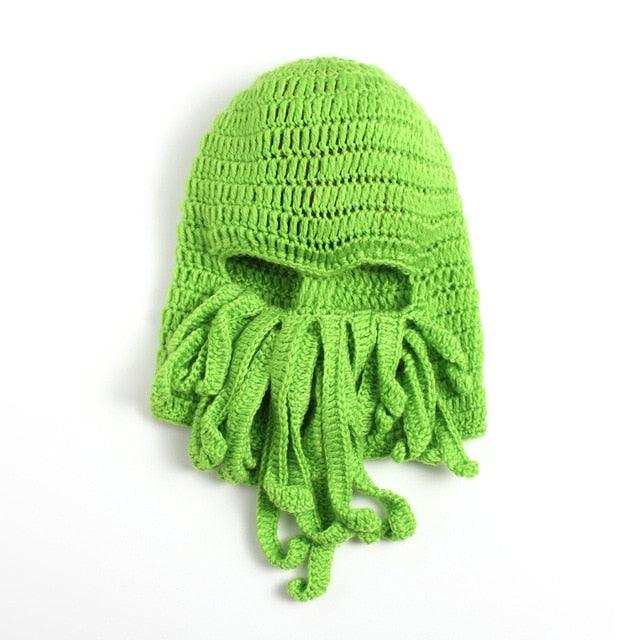 Funny Party Octopus Beard Hat Unisex Animal Cthulhu Crocheted Tentacle Knit Wind Mask Ski Cap Halloween Hats Bear Boys Octopus Beanie Hat For Men Winter Warm Skiing Biking Costume Squid Mask Foldaway Beard Octopus Pirate Hats Bearded Caps