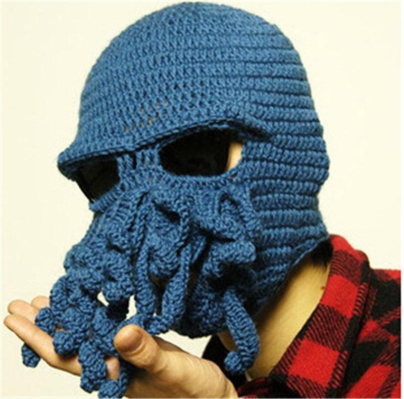 Funny Party Octopus Beard Hat Unisex Animal Cthulhu Crocheted Tentacle Knit Wind Mask Ski Cap Halloween Hats Bear Boys Octopus Beanie Hat For Men Winter Warm Skiing Biking Costume Squid Mask Foldaway Beard Octopus Pirate Hats Bearded Caps