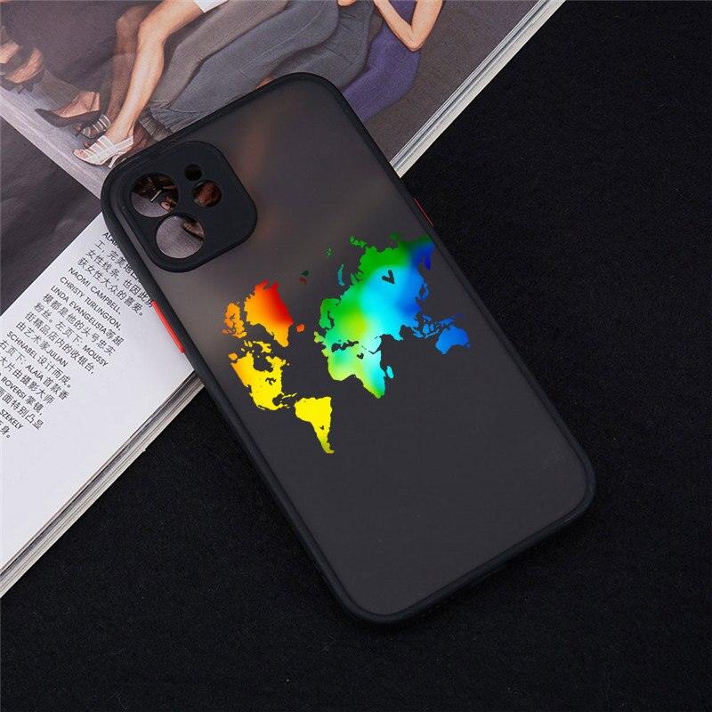 Funny World Map Travel Airplane Clear Phone Case for iPhone 13 12 11 Pro MAX XS XR SE2 7 8Plus Hard Matte Cover Shockproof Shell Unique Trendy Bumper Protective Cover Case