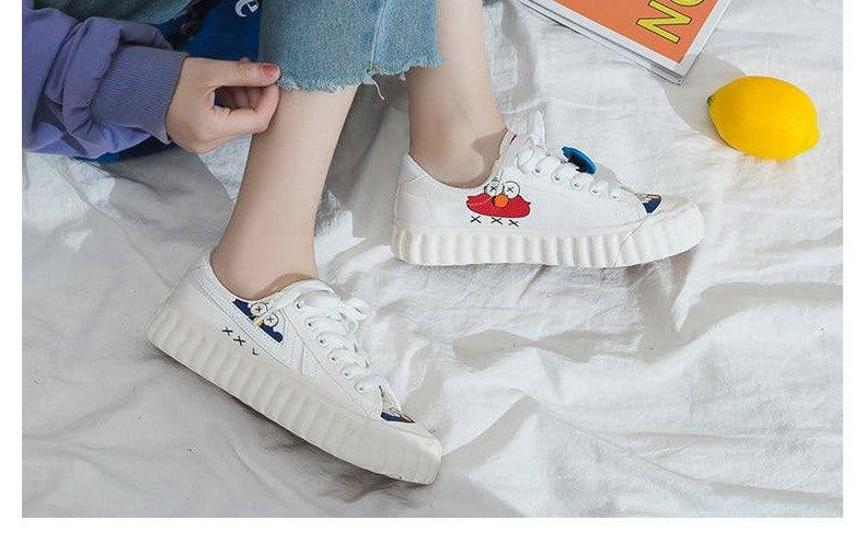 Funny Yellow Cartoon Design Sneakers Women Casual Fashion New Flat Vulcanized Sneakers Lace Up Canvas Shoes Men Comfortable Canvas Flats Summer Fashion Lace-up Sneakers