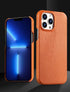 Genuine Leather Phone Case for iPhone 13 14 Pro Max 12 Mini 12 Pro Max Back Cover Neon Orange Silicone Phone Cover Wireless Charging Compatible Shockproof Protective Case for iPhone