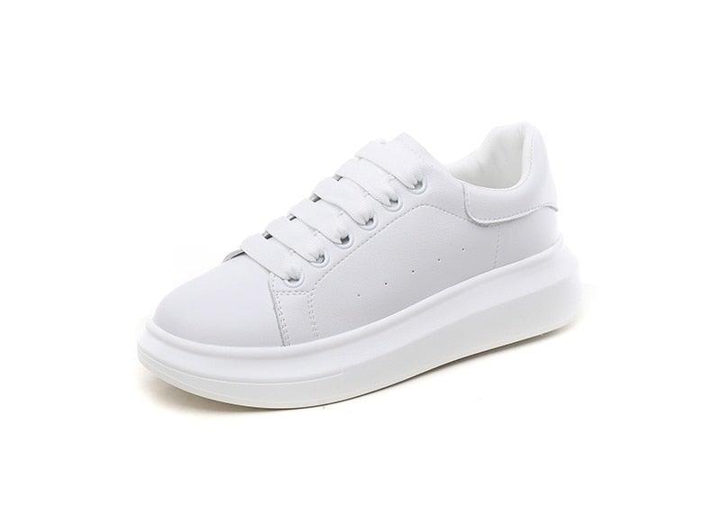 Genuine Leather Women Platform Sneakers Autumn Fashion Sports Little White Shoes Platform Flats Casual Lace Up Woman Comfort Walking Sneakers