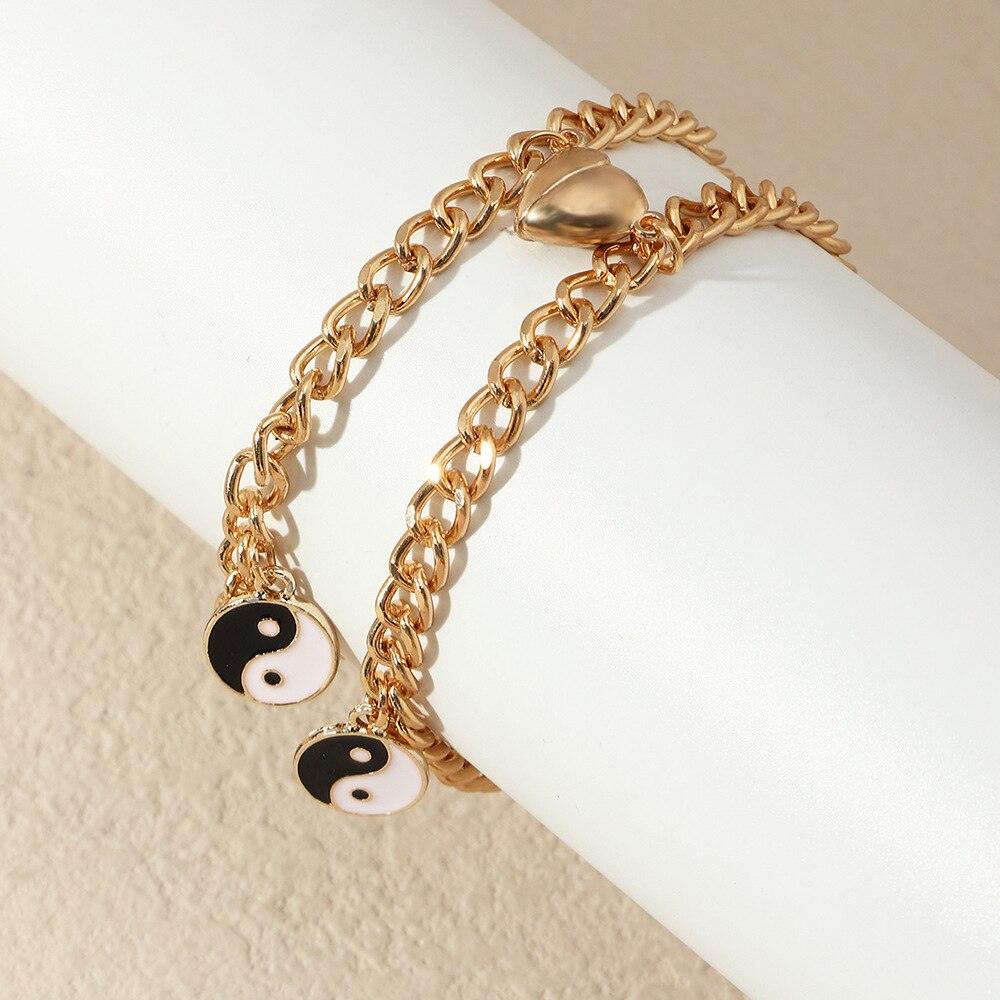 Girlfriends Charming Couple Magnet Bracelets For Women Gold Bracelet Love Heart Magnet Chain Bracelet Magnet Attracting Couple Bracelet Set Heart Friendship Bracelet For Girlfriend Boyfriend Gifts