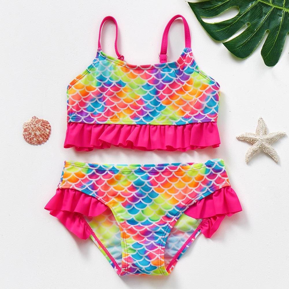 Girls Swimsuit High quality Girls swimwear Two pieces Kids Bikini Set Swimming Suit For Children Girls Swimsuit Flounce Bikini Set 2 Piece Swimwear Watermelon Ruffle Bathing Suits