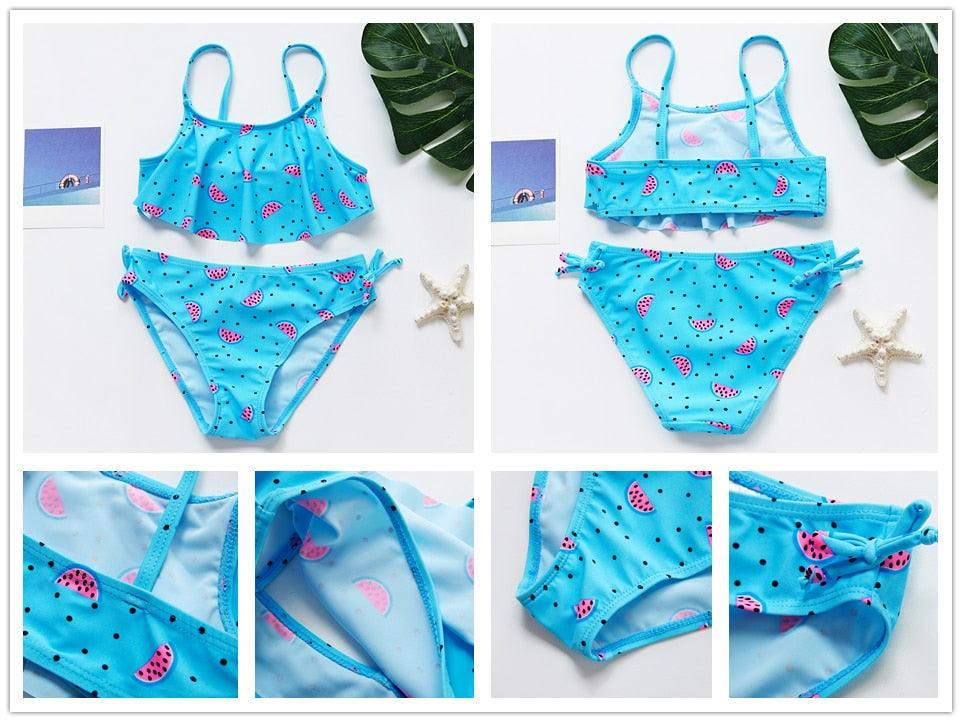 Girls Swimsuit High quality Girls swimwear Two pieces Kids Bikini Set Swimming Suit For Children Girls Swimsuit Flounce Bikini Set 2 Piece Swimwear Watermelon Ruffle Bathing Suits