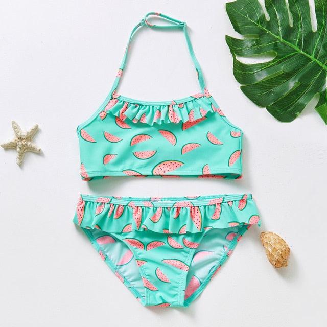 Girls Swimsuit High quality Girls swimwear Two pieces Kids Bikini Set Swimming Suit For Children Girls Swimsuit Flounce Bikini Set 2 Piece Swimwear Watermelon Ruffle Bathing Suits