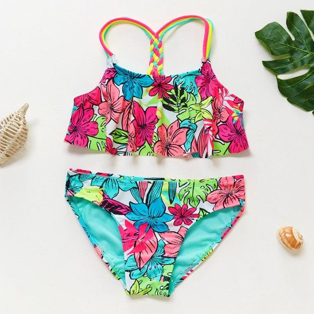 Girls Swimsuit High quality Girls swimwear Two pieces Kids Bikini Set Swimming Suit For Children Girls Swimsuit Flounce Bikini Set 2 Piece Swimwear Watermelon Ruffle Bathing Suits