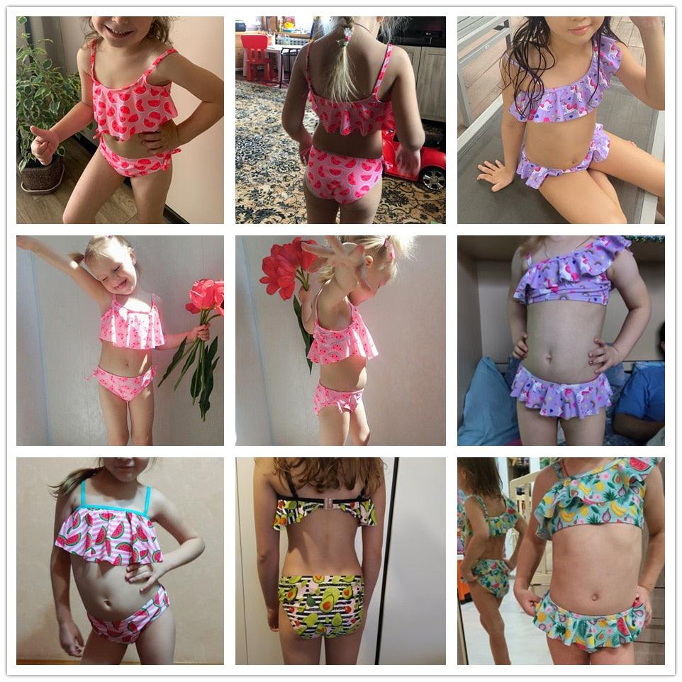 Girls Swimsuit High quality Girls swimwear Two pieces Kids Bikini Set Swimming Suit For Children Girls Swimsuit Flounce Bikini Set 2 Piece Swimwear Watermelon Ruffle Bathing Suits