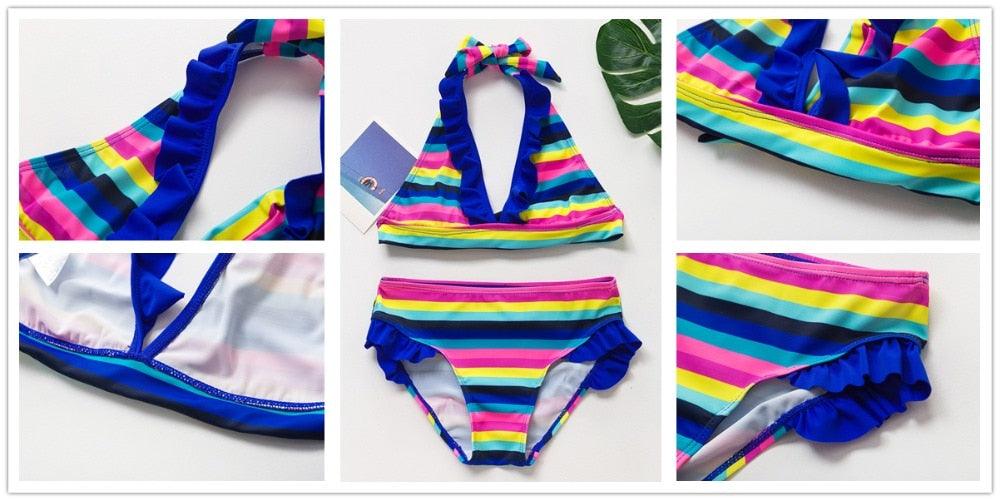 Girls Swimsuit Kids Swimwear Cute Print Kids Bikini Sets Girls Swimsuits Two Piece Bathing Suit Sets 3D Printed Swimwear Ruffle Style Children Swimwear Kids Beach Wear 2-16 Year