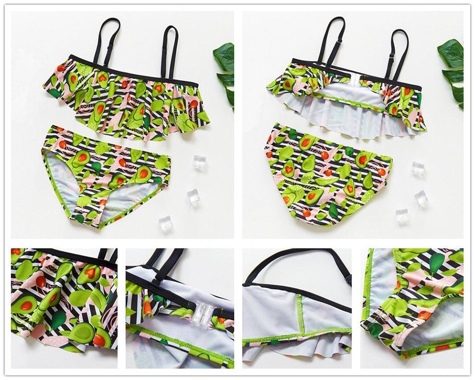 Girls Swimsuit Kids Swimwear Cute Print Kids Bikini Sets Girls Swimsuits Two Piece Bathing Suit Sets 3D Printed Swimwear Ruffle Style Children Swimwear Kids Beach Wear 2-16 Year