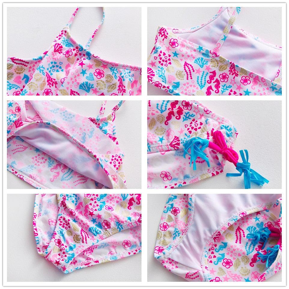 Girls Swimsuit Kids Swimwear Cute Print Kids Bikini Sets Girls Swimsuits Two Piece Bathing Suit Sets 3D Printed Swimwear Ruffle Style Children Swimwear Kids Beach Wear 2-16 Year