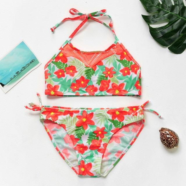 Girls Swimsuit Kids Swimwear Cute Print Kids Bikini Sets Girls Swimsuits Two Piece Bathing Suit Sets 3D Printed Swimwear Ruffle Style Children Swimwear Kids Beach Wear 2-16 Year