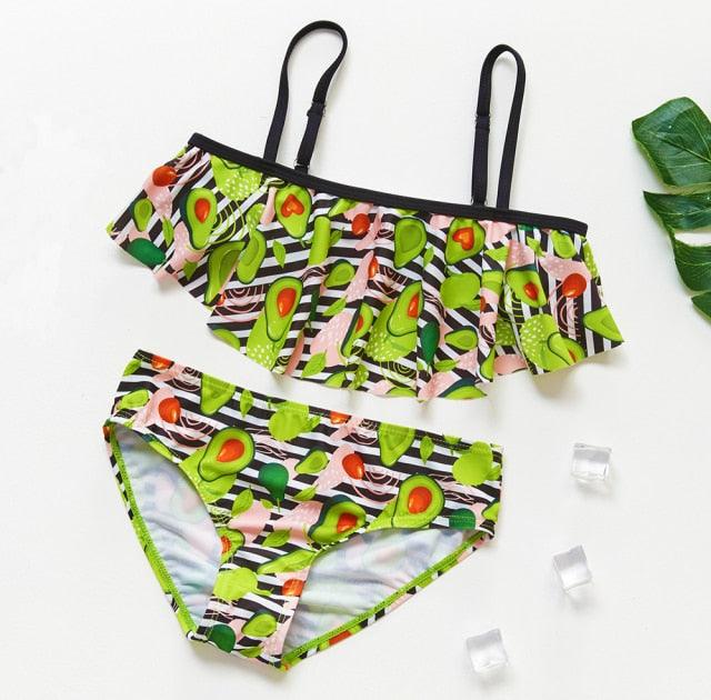 Girls Swimsuit Kids Swimwear Cute Print Kids Bikini Sets Girls Swimsuits Two Piece Bathing Suit Sets 3D Printed Swimwear Ruffle Style Children Swimwear Kids Beach Wear 2-16 Year