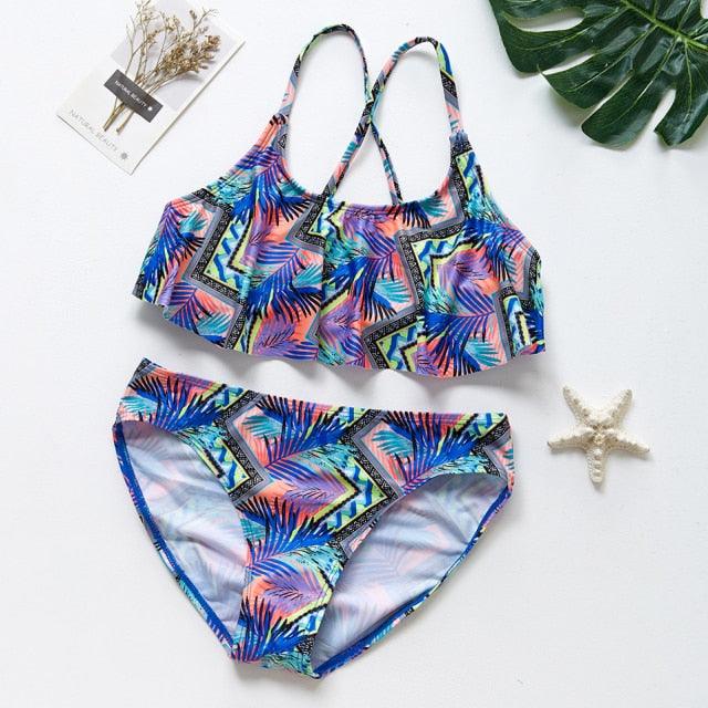 Girls Swimsuit Kids Swimwear Cute Print Kids Bikini Sets Girls Swimsuits Two Piece Bathing Suit Sets 3D Printed Swimwear Ruffle Style Children Swimwear Kids Beach Wear 2-16 Year