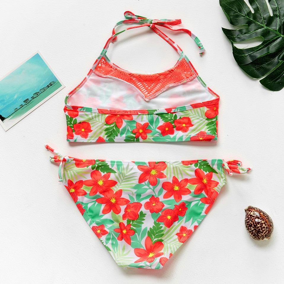 Girls Swimsuit Kids Swimwear Cute Print Kids Bikini Sets Girls Swimsuits Two Piece Bathing Suit Sets 3D Printed Swimwear Ruffle Style Children Swimwear Kids Beach Wear 2-16 Year