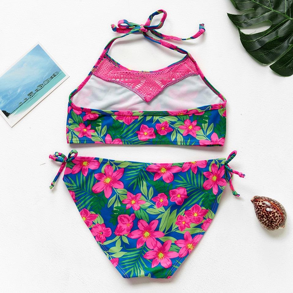 Girls Swimsuit Kids Swimwear Cute Print Kids Bikini Sets Girls Swimsuits Two Piece Bathing Suit Sets 3D Printed Swimwear Ruffle Style Children Swimwear Kids Beach Wear 2-16 Year