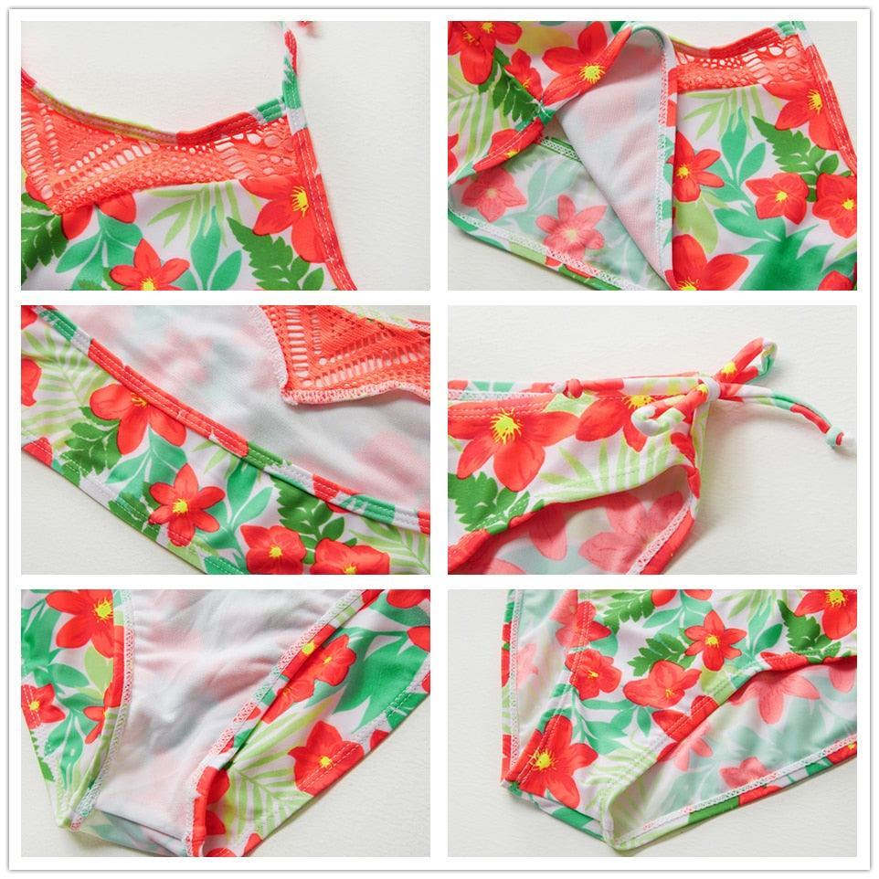 Girls Swimsuit Kids Swimwear Cute Print Kids Bikini Sets Girls Swimsuits Two Piece Bathing Suit Sets 3D Printed Swimwear Ruffle Style Children Swimwear Kids Beach Wear 2-16 Year